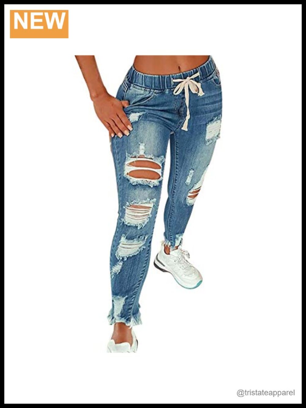 High Waist Skinny Stretch Ripped Jeans Destroyed Denim Pants Plus Size